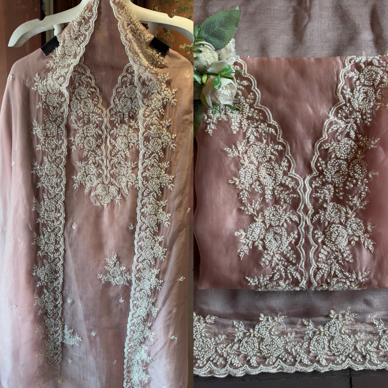 Pearl and beads Embroidered Suit Set