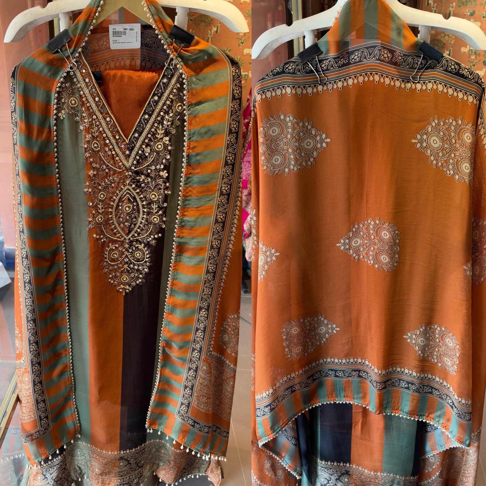Designer stripe Embroidered Suit Set
