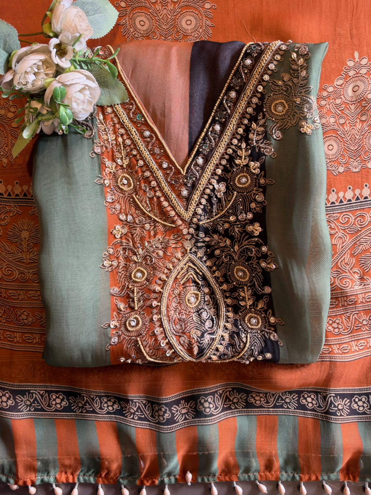 Designer stripe Embroidered Suit Set