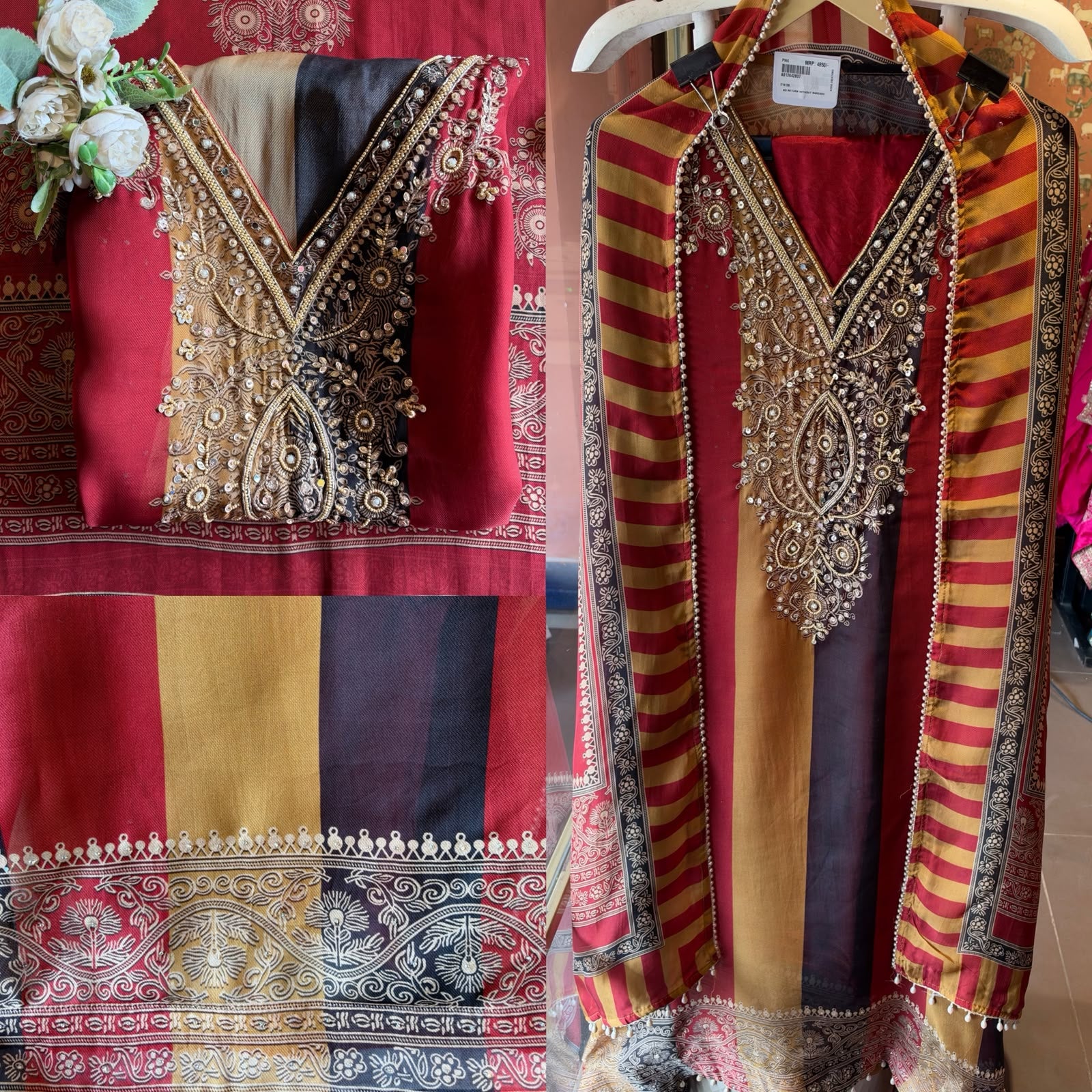 Designer stripe Embroidered Suit Set