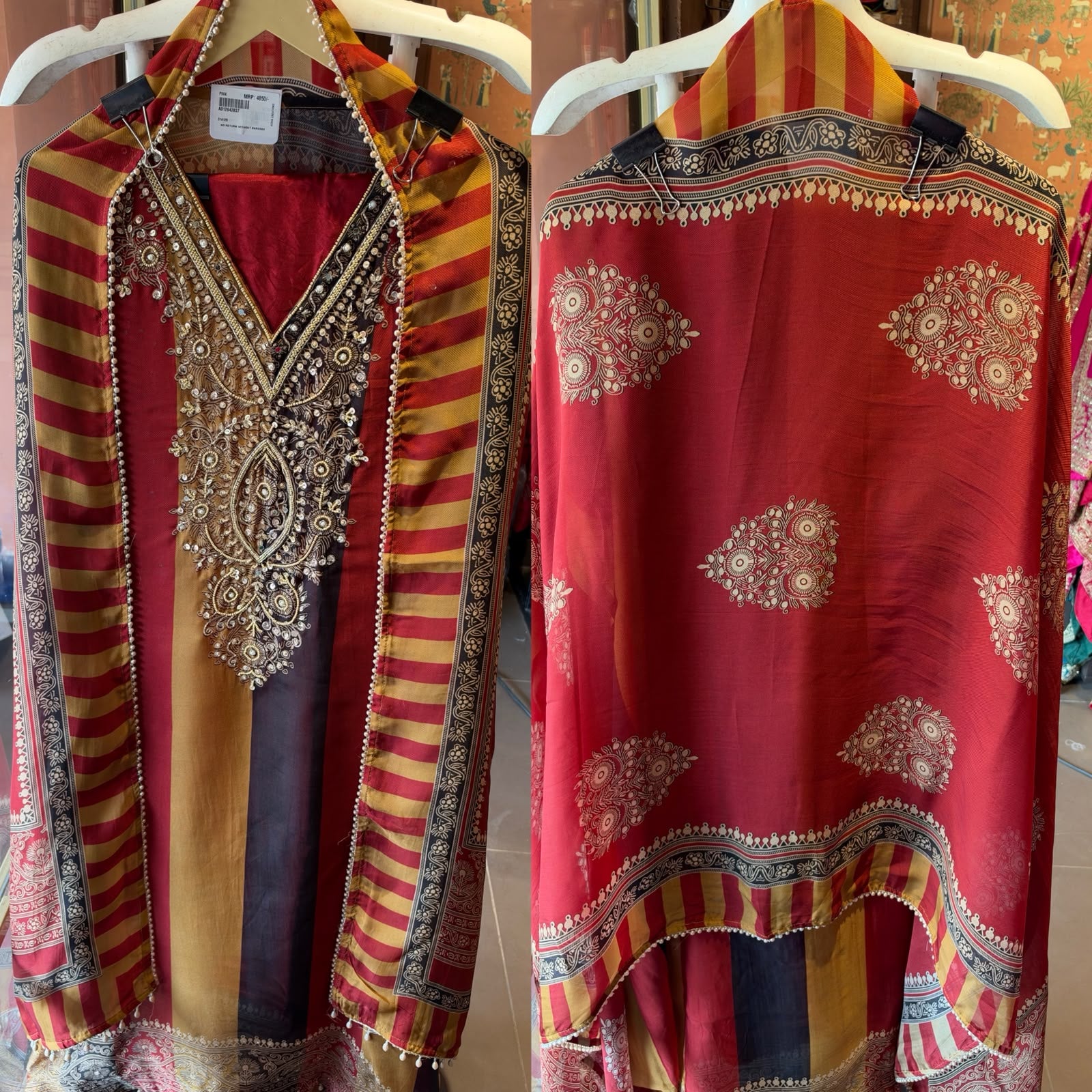 Designer stripe Embroidered Suit Set
