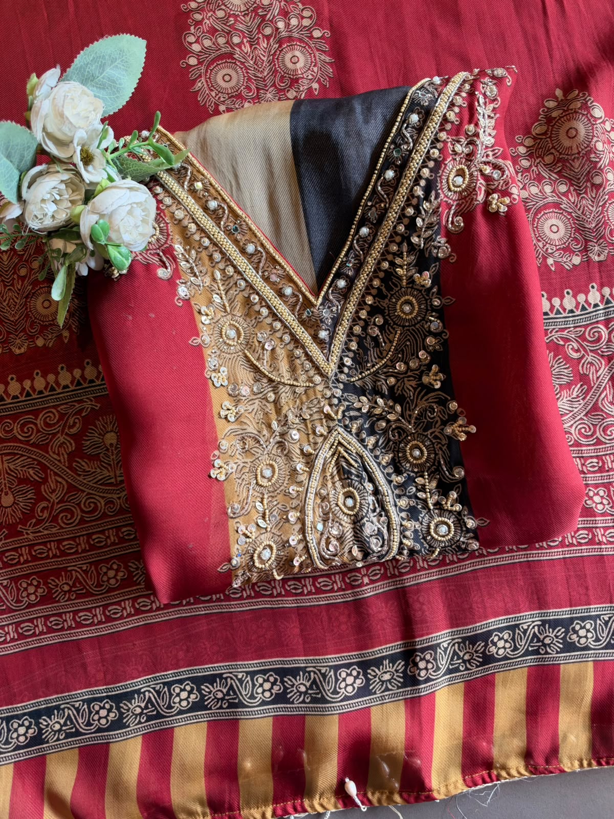 Designer stripe Embroidered Suit Set