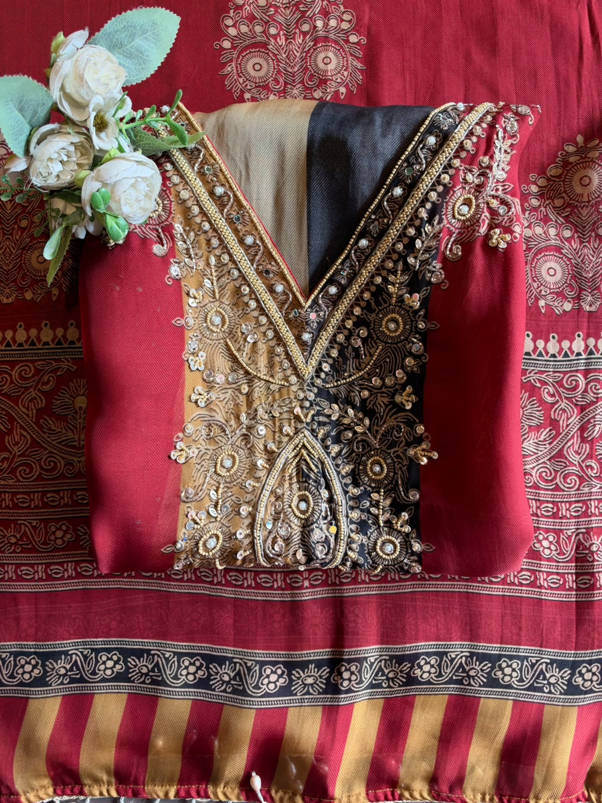 Designer stripe Embroidered Suit Set