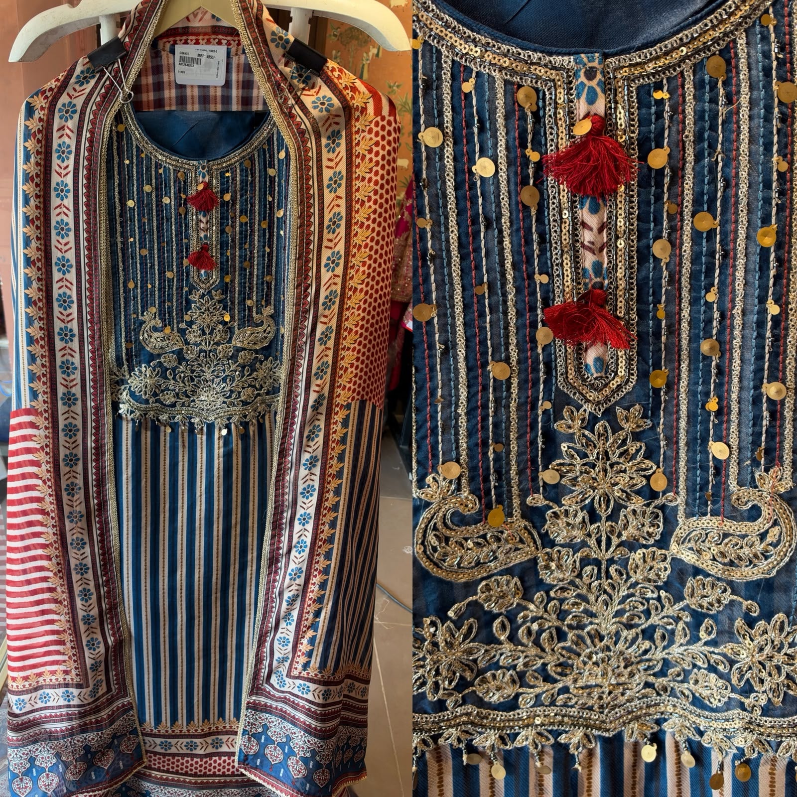 Striped Embroidered Suit Set