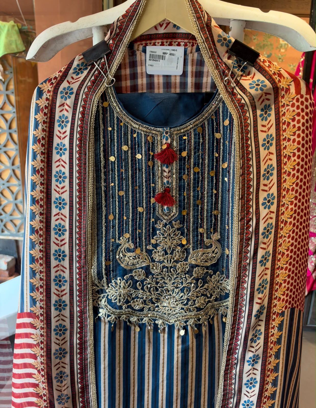 Striped Embroidered Suit Set