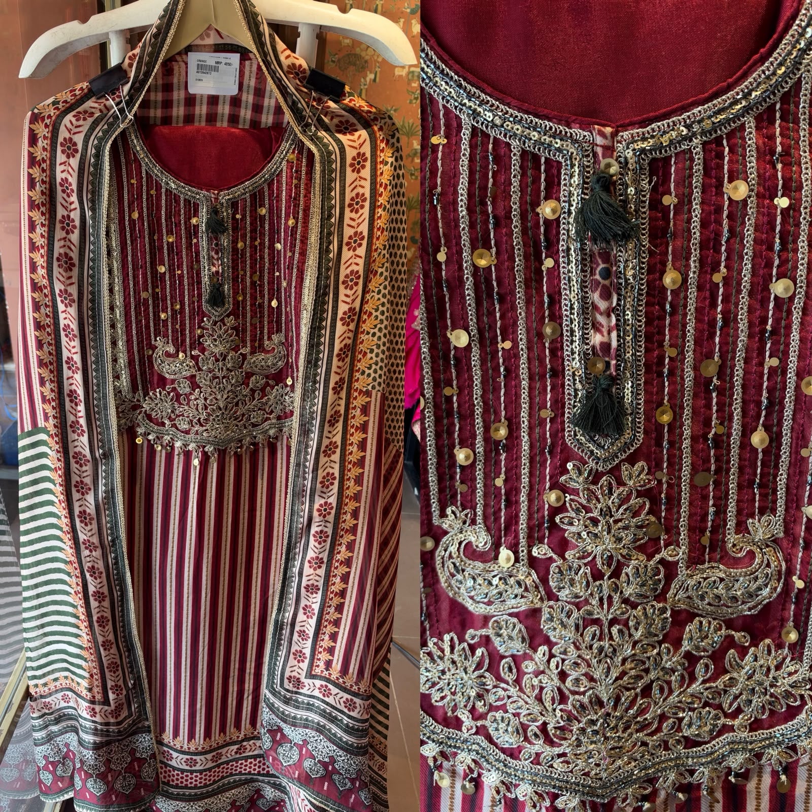 Striped Embroidered Suit Set