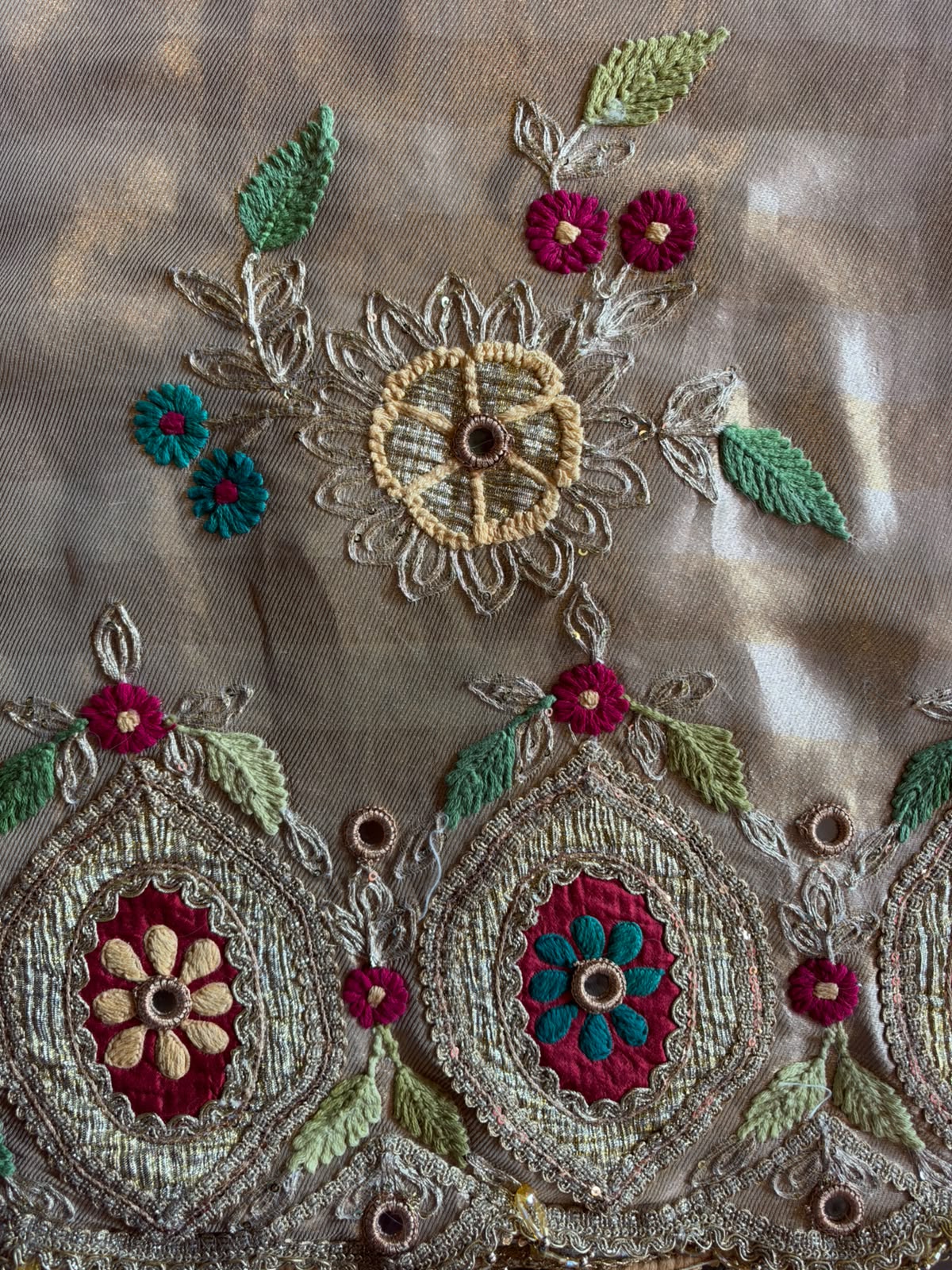 Champagne Gold Multicolour handcrafted Embroidered Suit Set