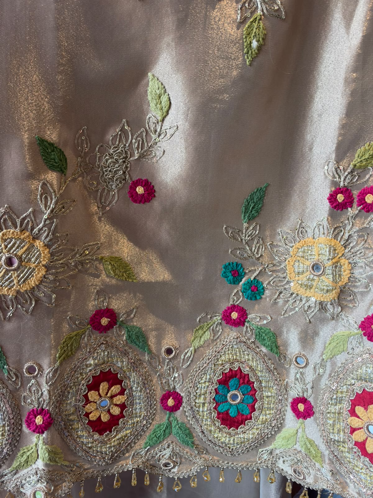 Champagne Gold Multicolour handcrafted Embroidered Suit Set