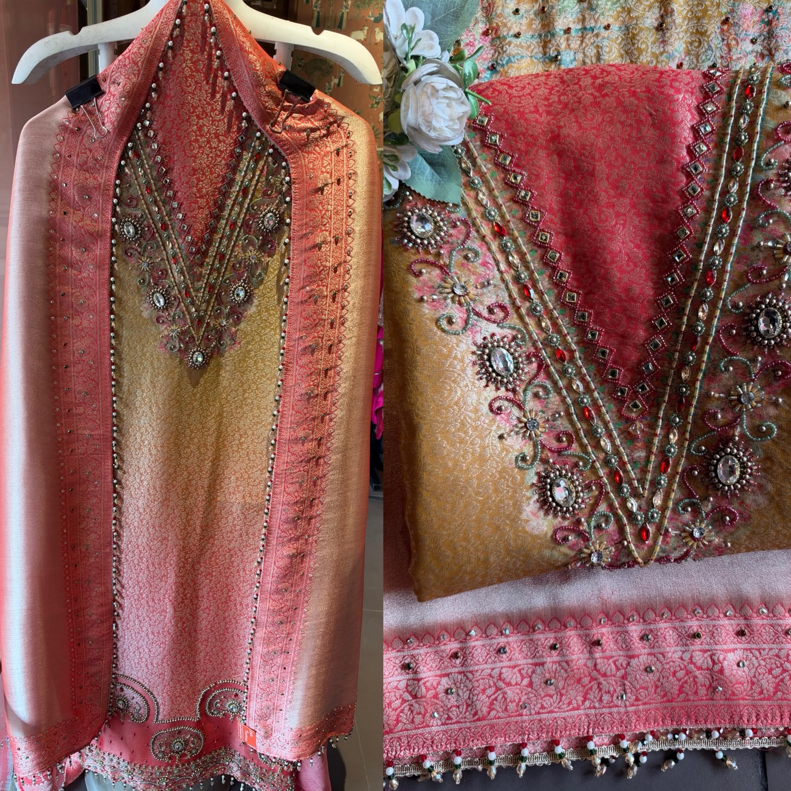 Rich tissue jacquard patterned unstitched suit