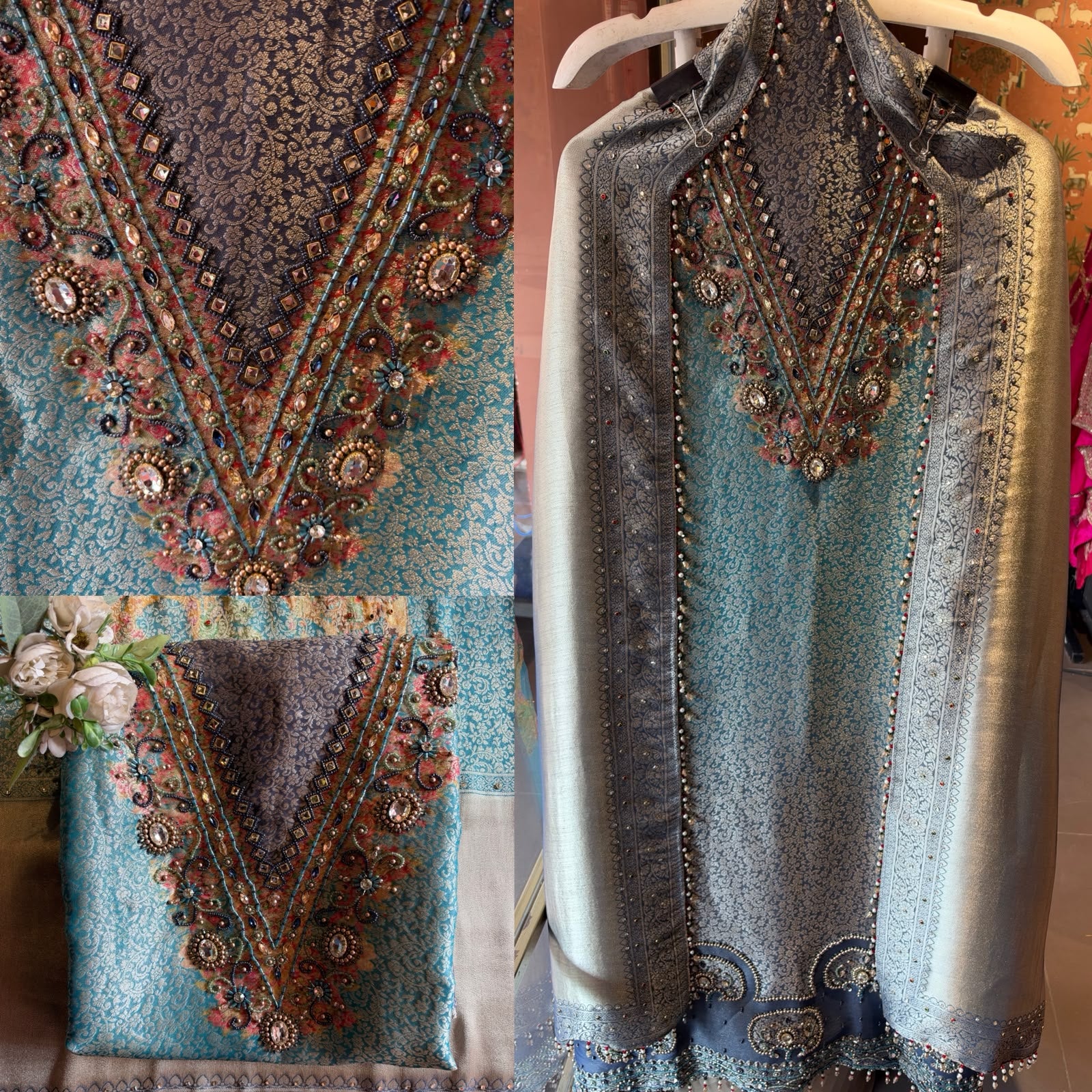 Rich tissue jacquard patterned unstitched suit