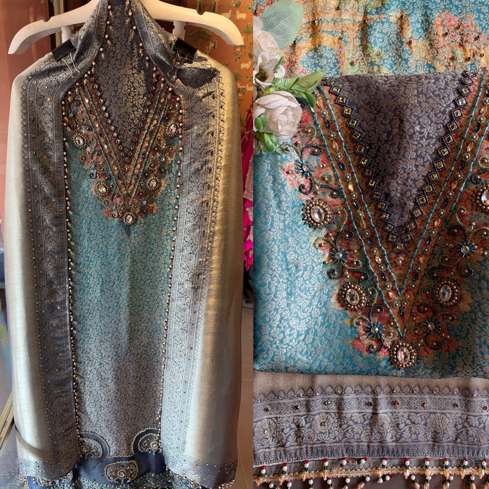 Rich tissue jacquard patterned unstitched suit