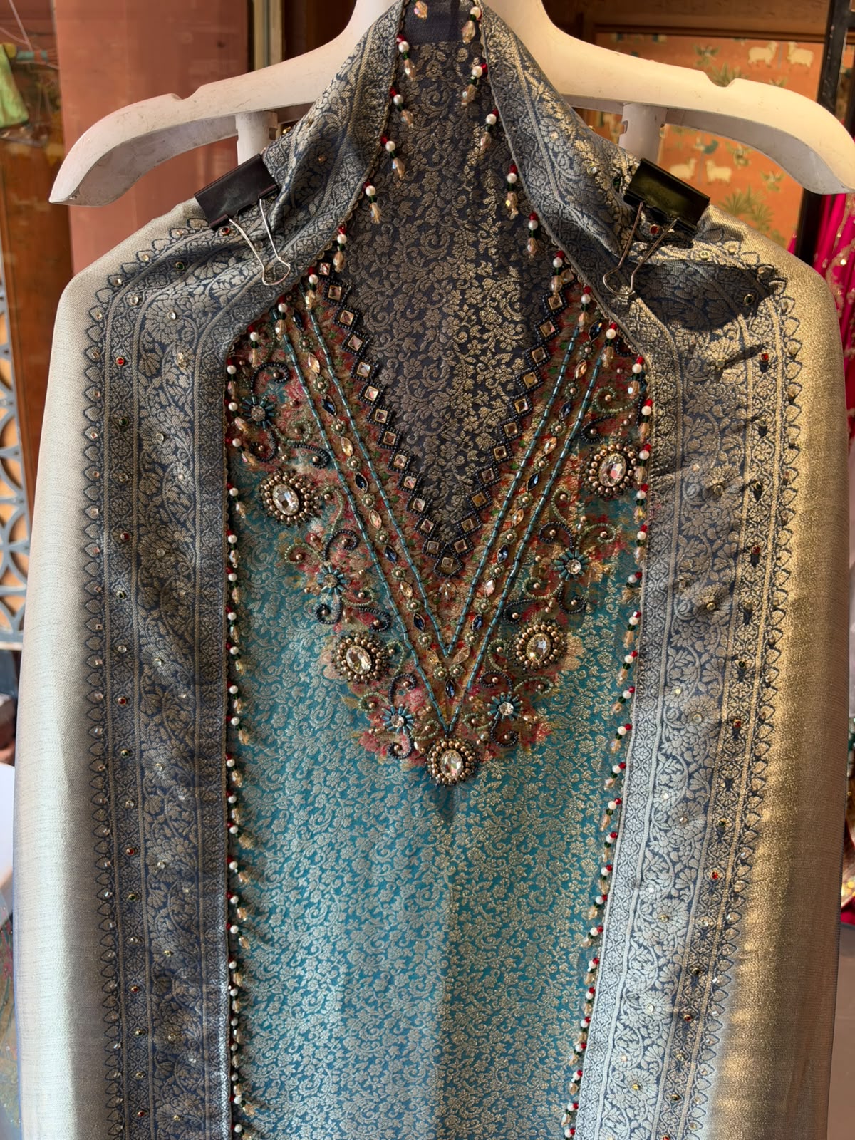 Rich tissue jacquard patterned unstitched suit