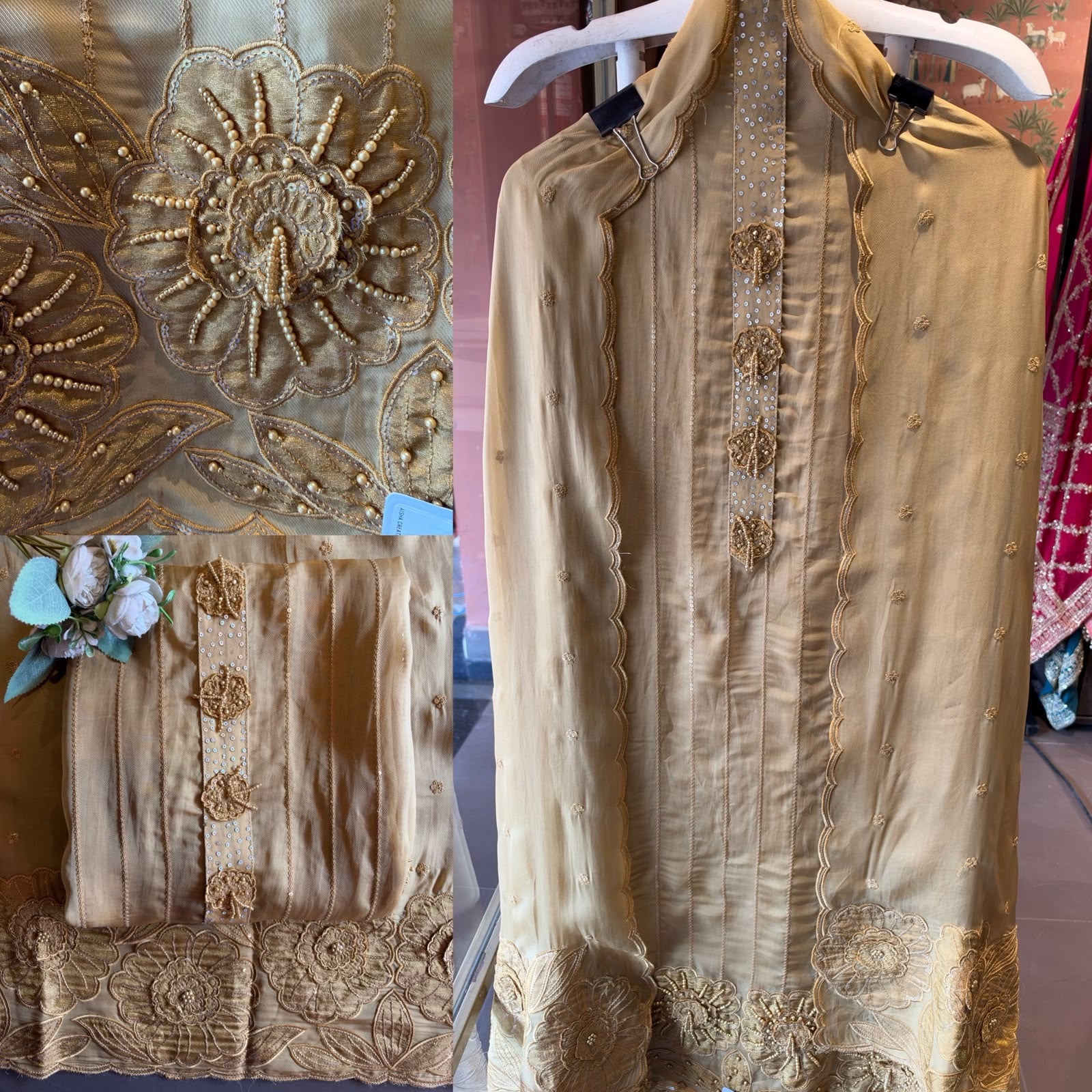 Striped sequence Embroidered Suit Set