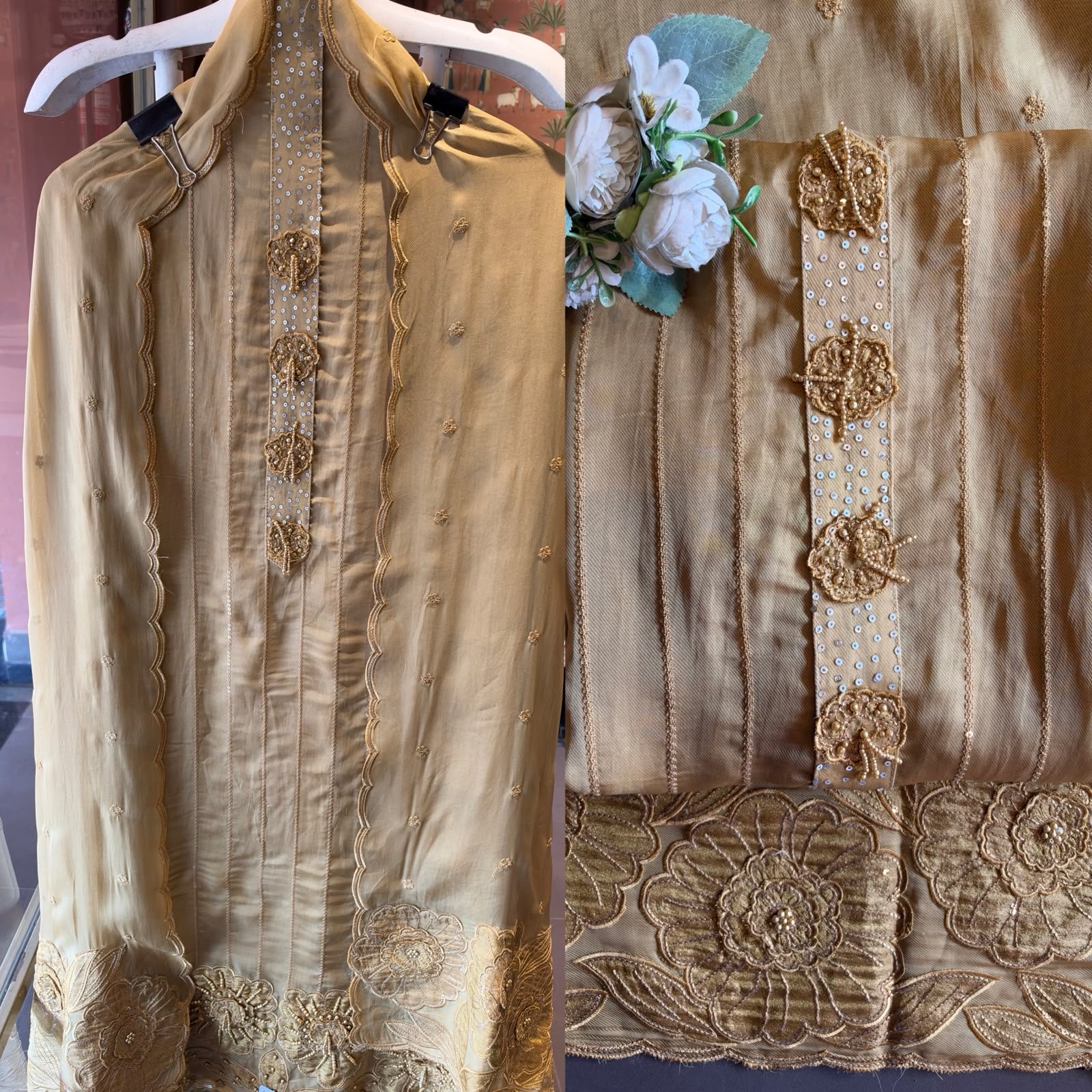 Striped sequence Embroidered Suit Set
