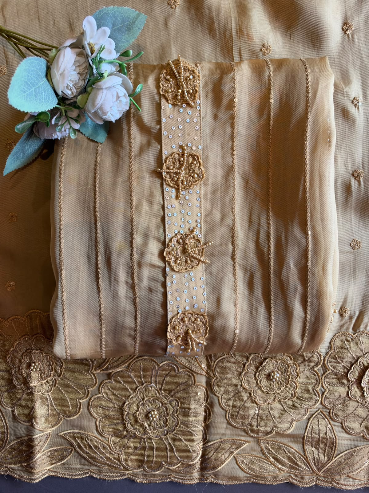 Striped sequence Embroidered Suit Set