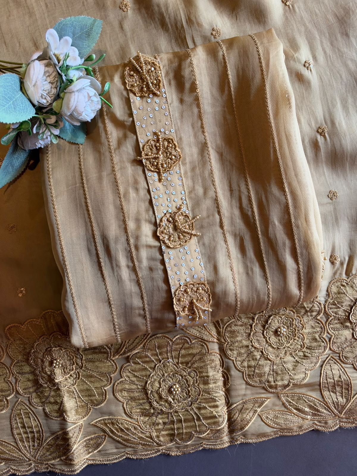 Striped sequence Embroidered Suit Set