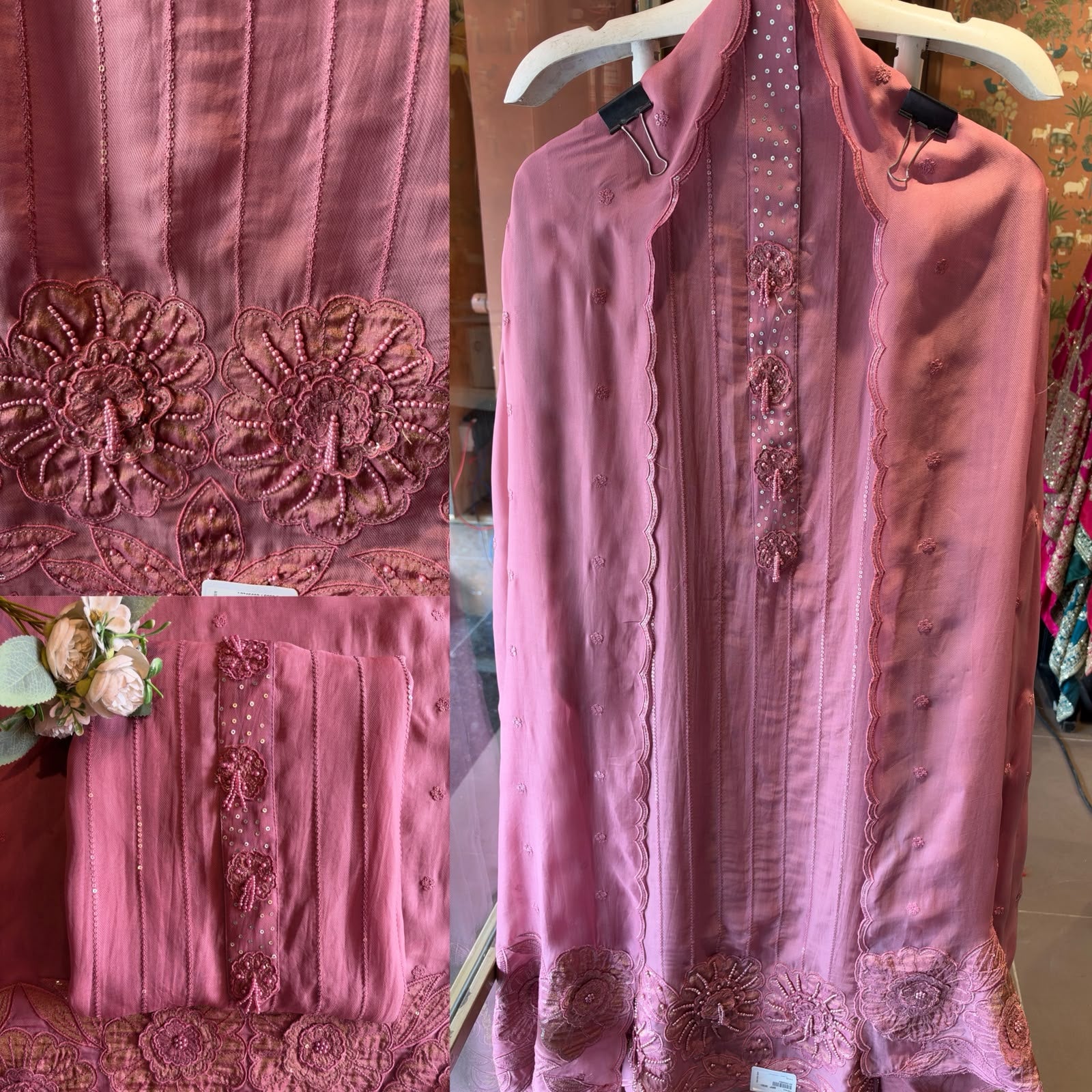Striped sequence Embroidered Suit Set