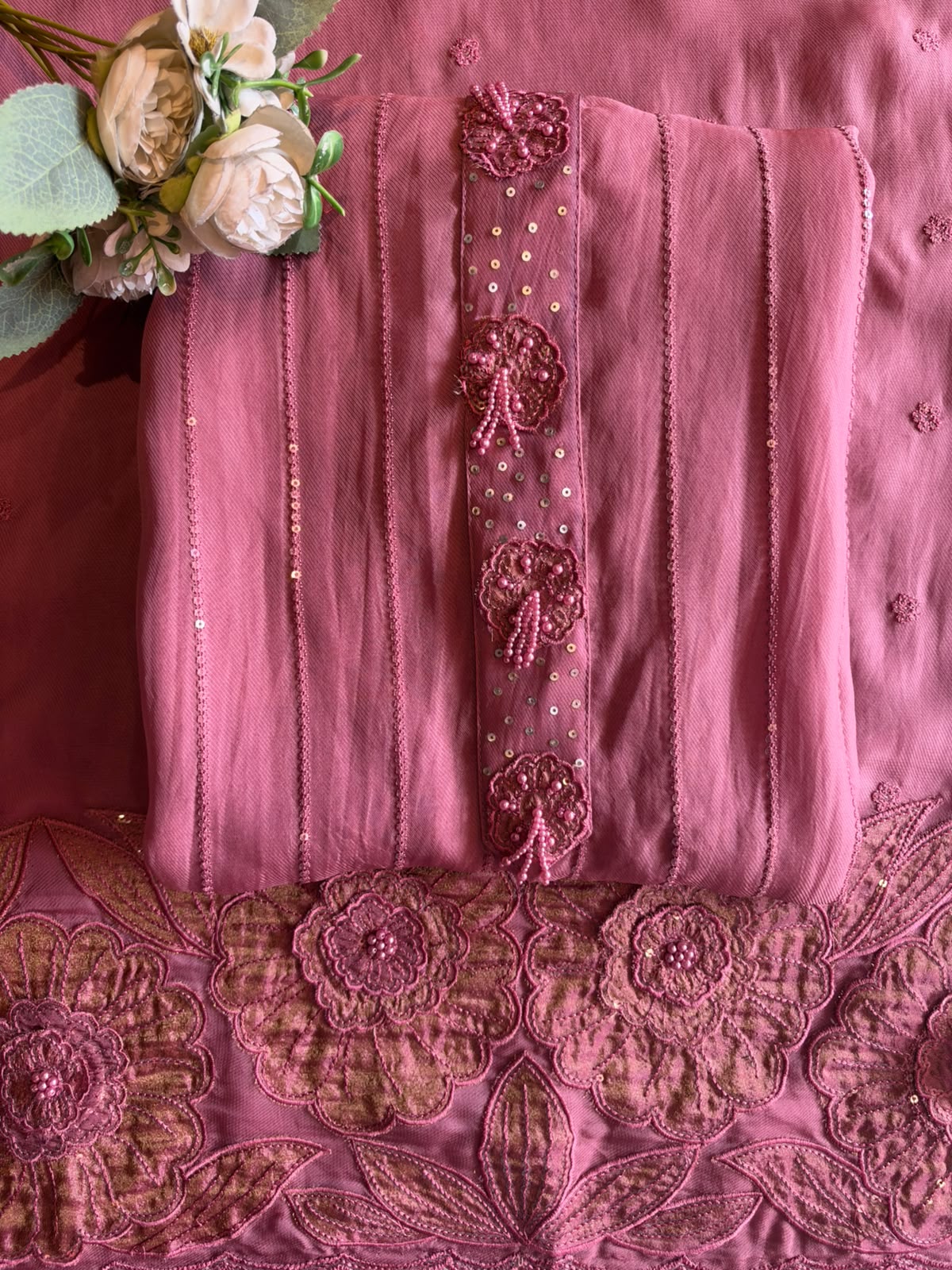 Striped sequence Embroidered Suit Set