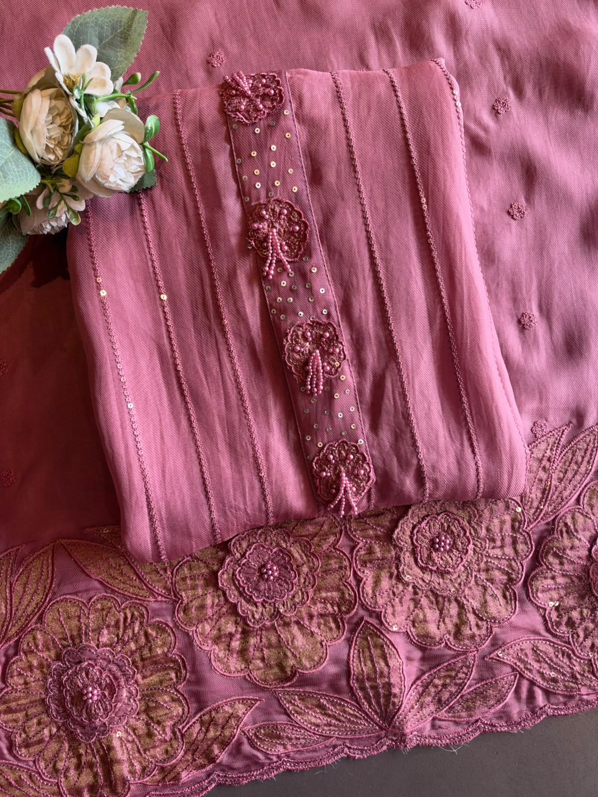 Striped sequence Embroidered Suit Set