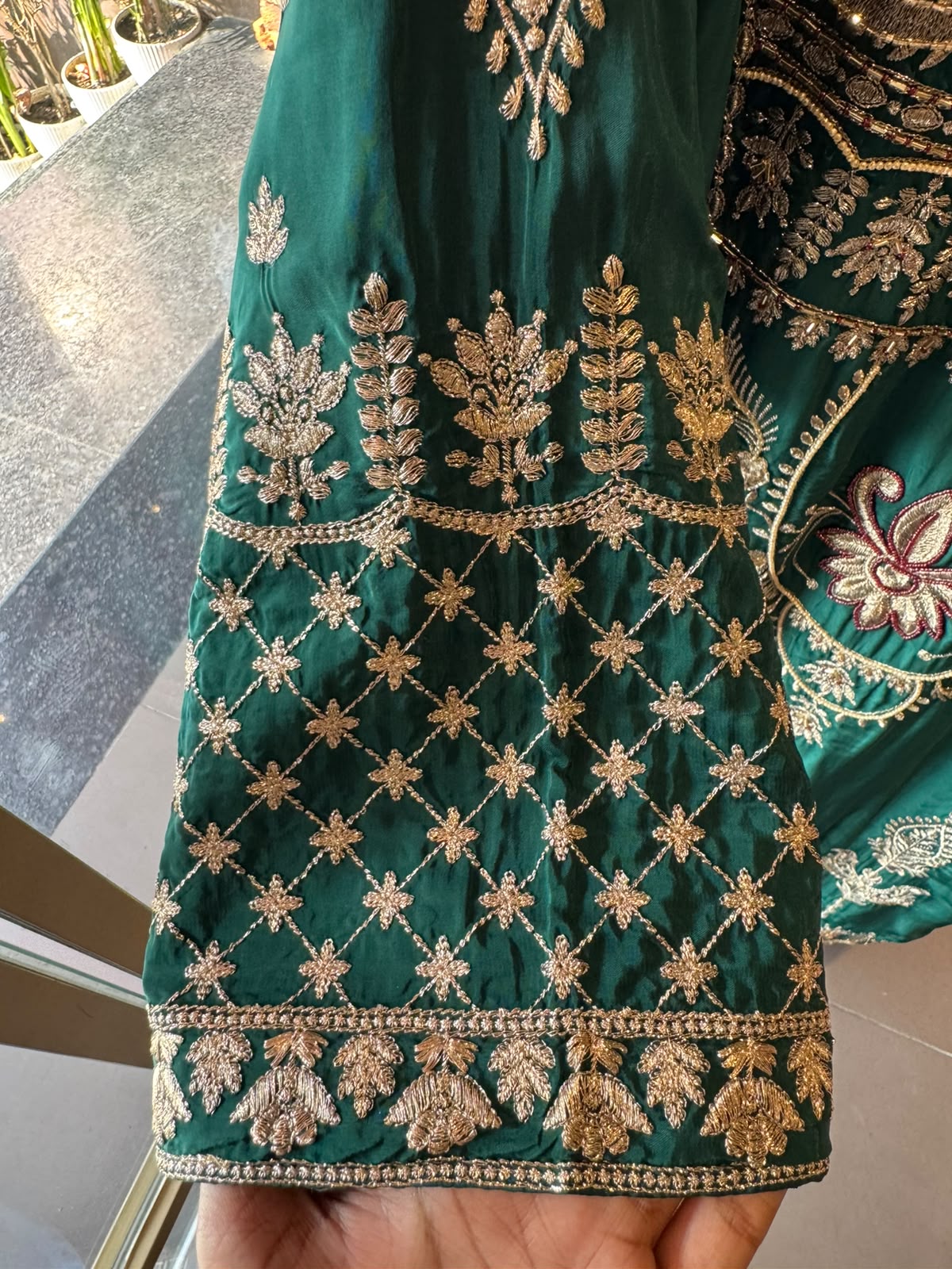 Emerald Green Floral Embroidered Suit Set