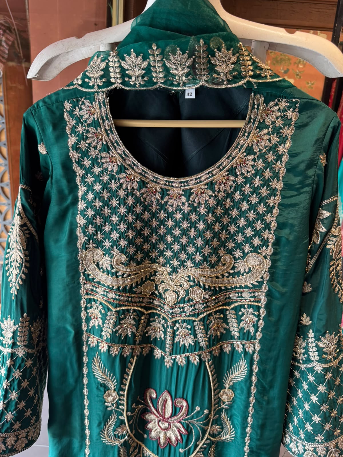 Emerald Green Floral Embroidered Suit Set