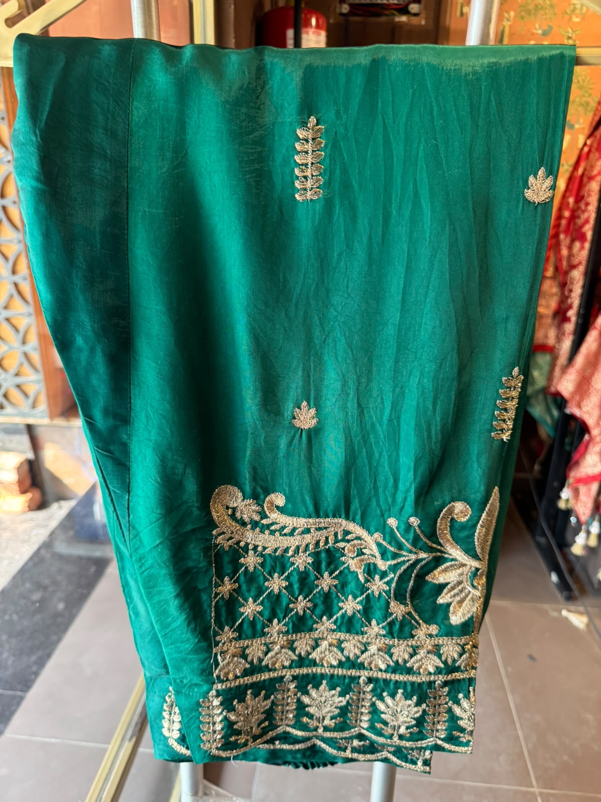 Emerald Green Floral Embroidered Suit Set