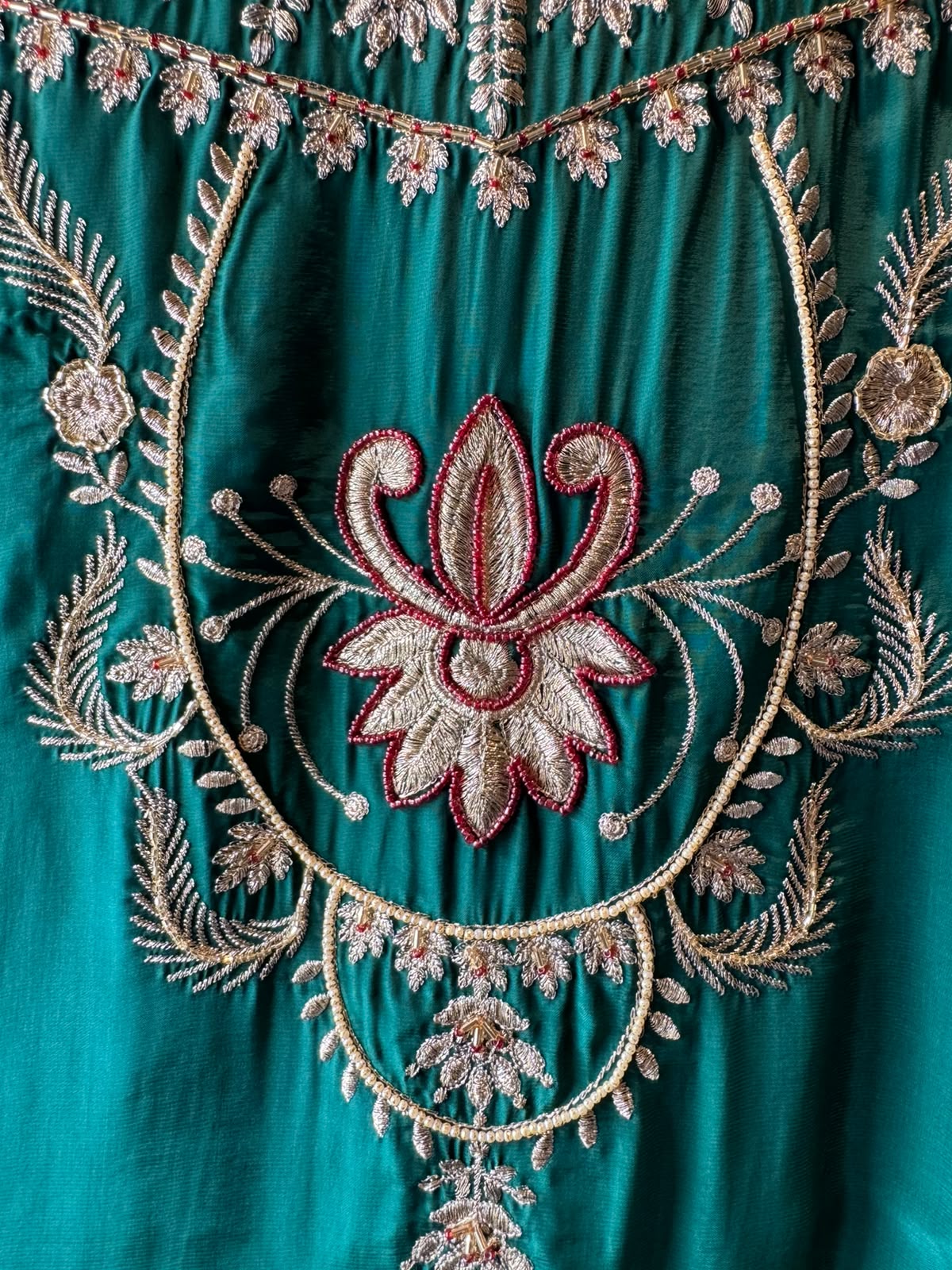 Emerald Green Floral Embroidered Suit Set