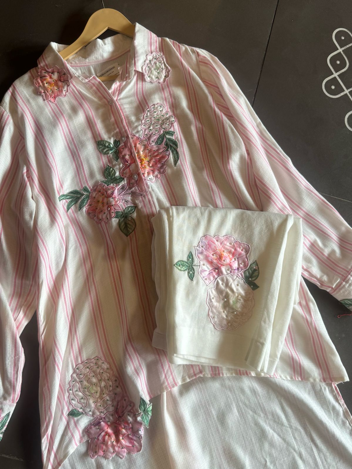 Pure 100% soft linen stripe coord set