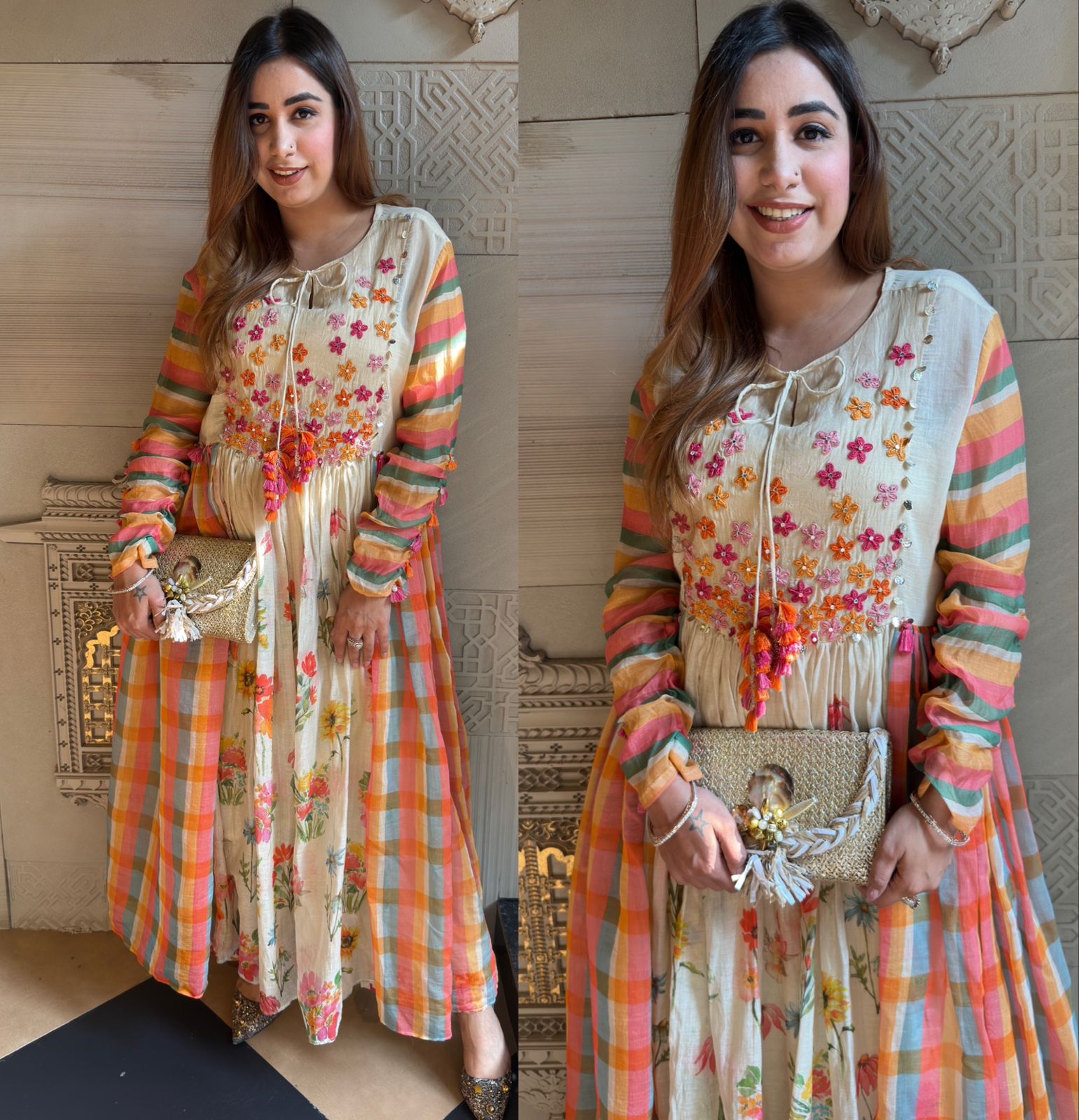 Pure Mul chanderi Pleated designer suit