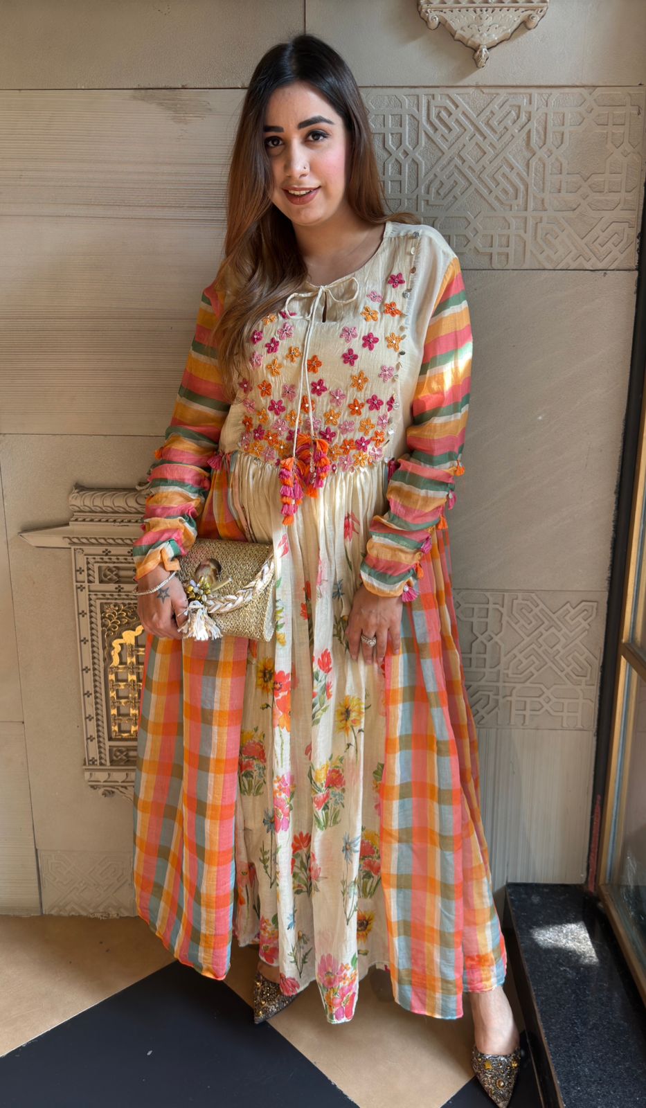 Pure Mul chanderi Pleated designer suit