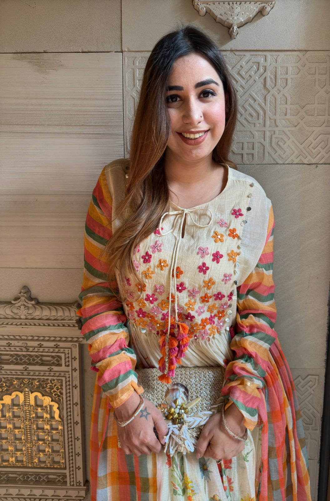 Pure Mul chanderi Pleated designer suit