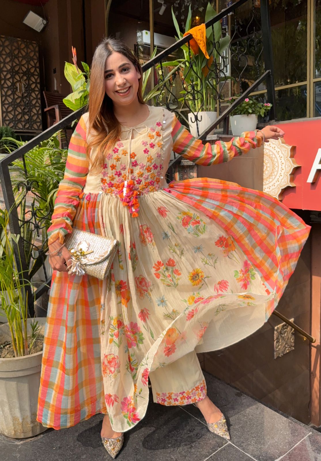 Pure Mul chanderi Pleated designer suit