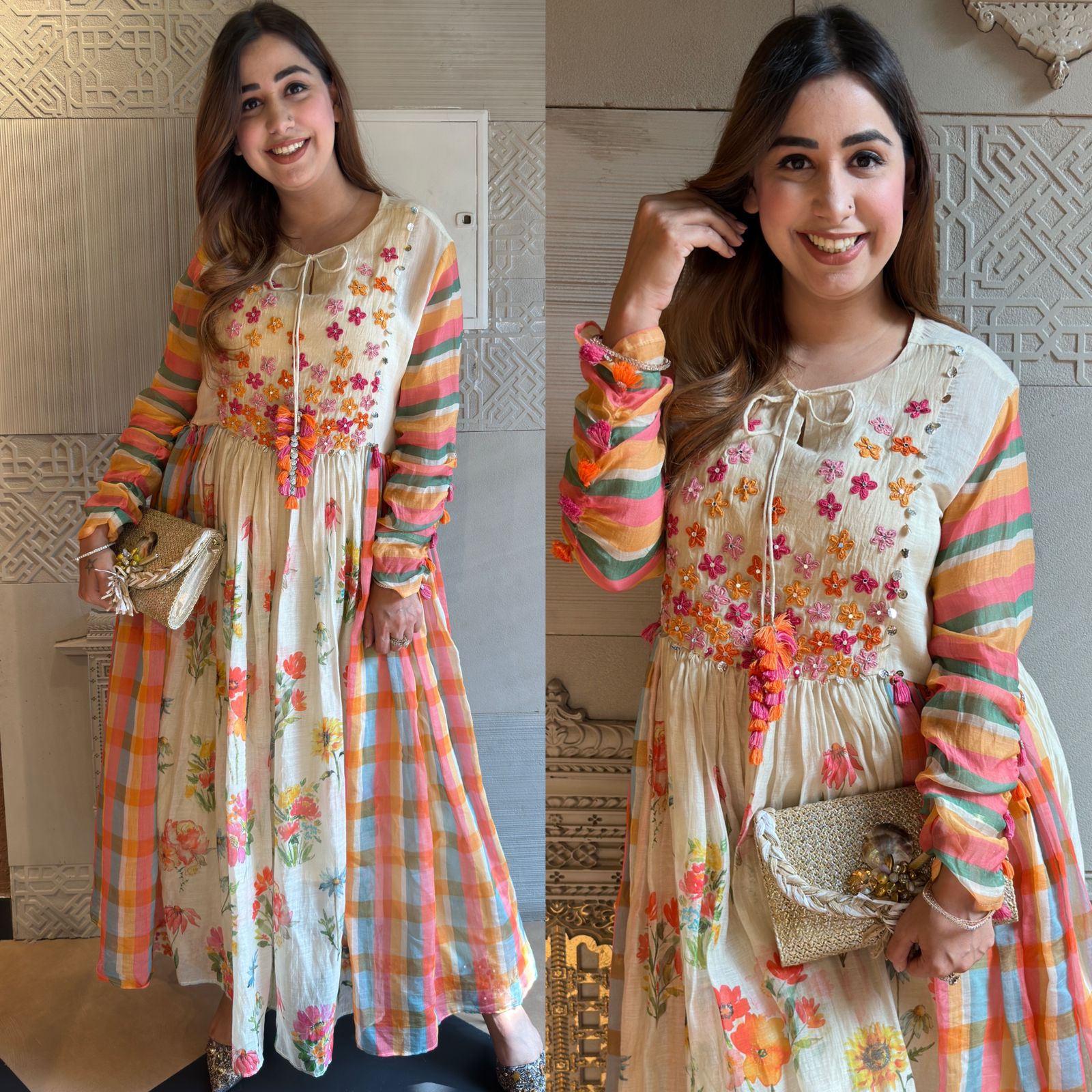 Pure Mul chanderi Pleated designer suit