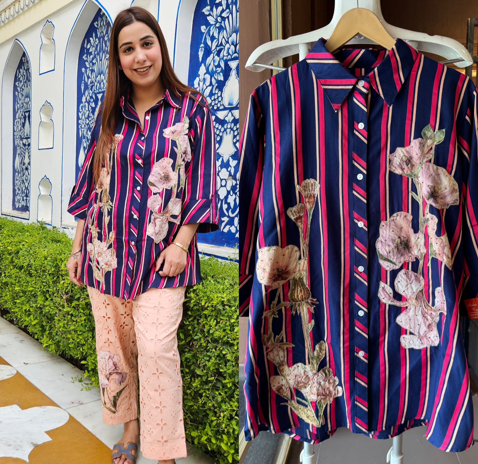 Premium handloom cotton Coord set , Shirt style with Collar neck design