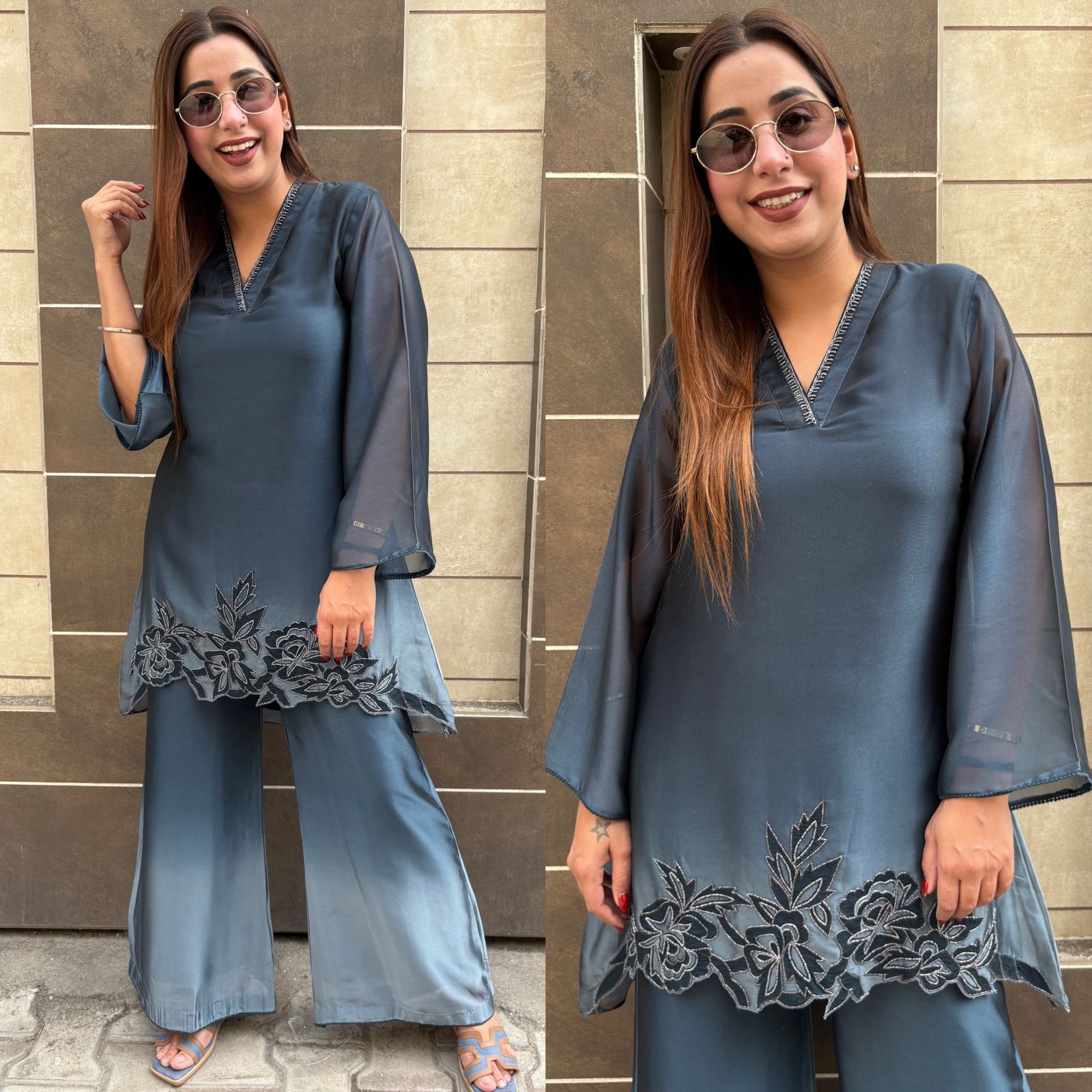 Premium dual shaded organza stitched Shirt