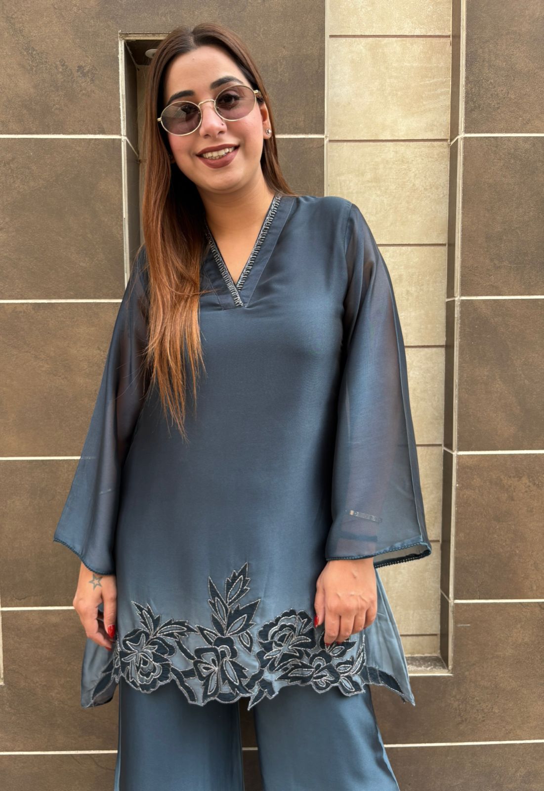 Premium dual shaded organza stitched Shirt