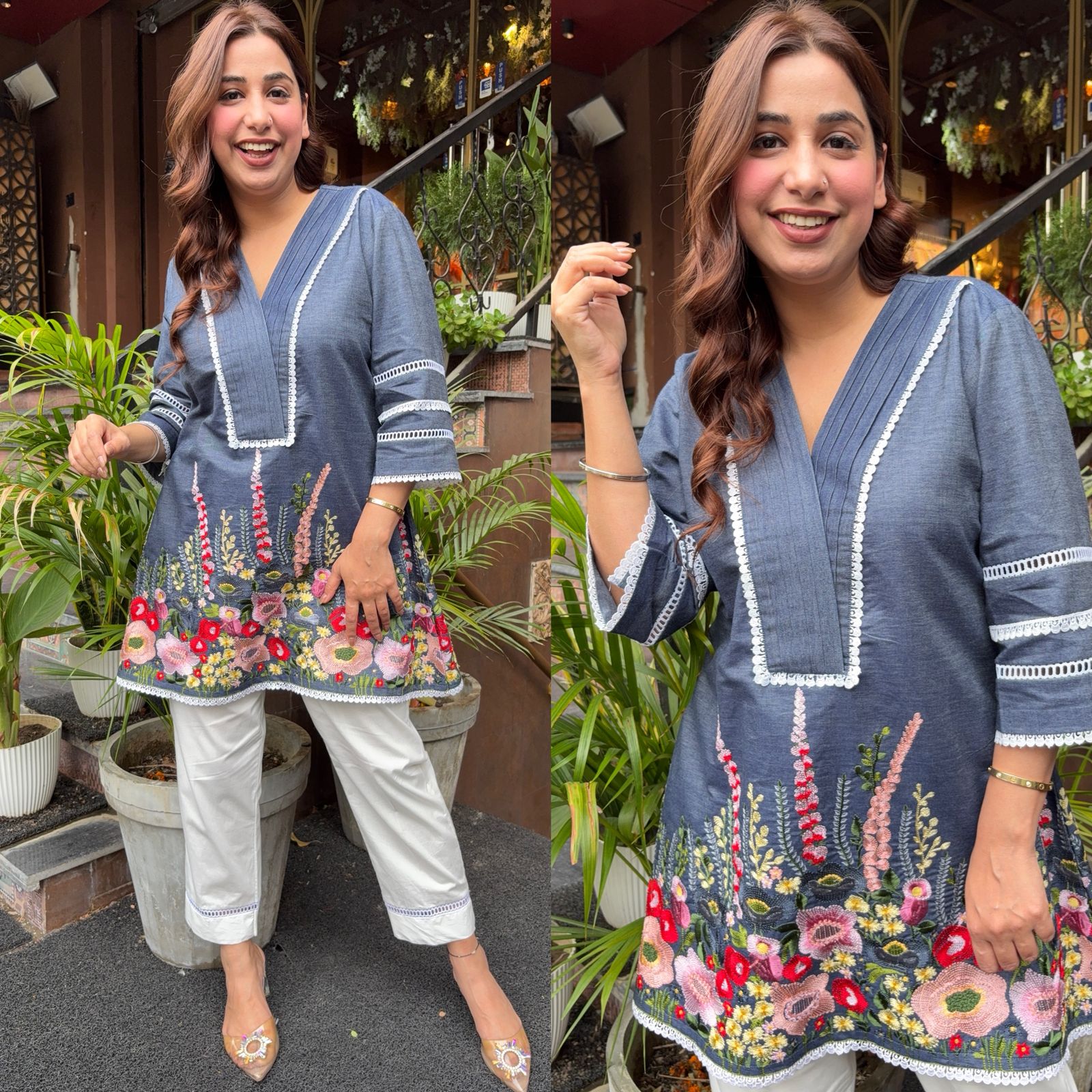 Cotton denim stitched coord Set