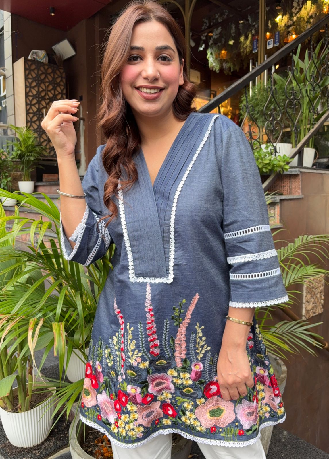 Cotton denim stitched coord Set