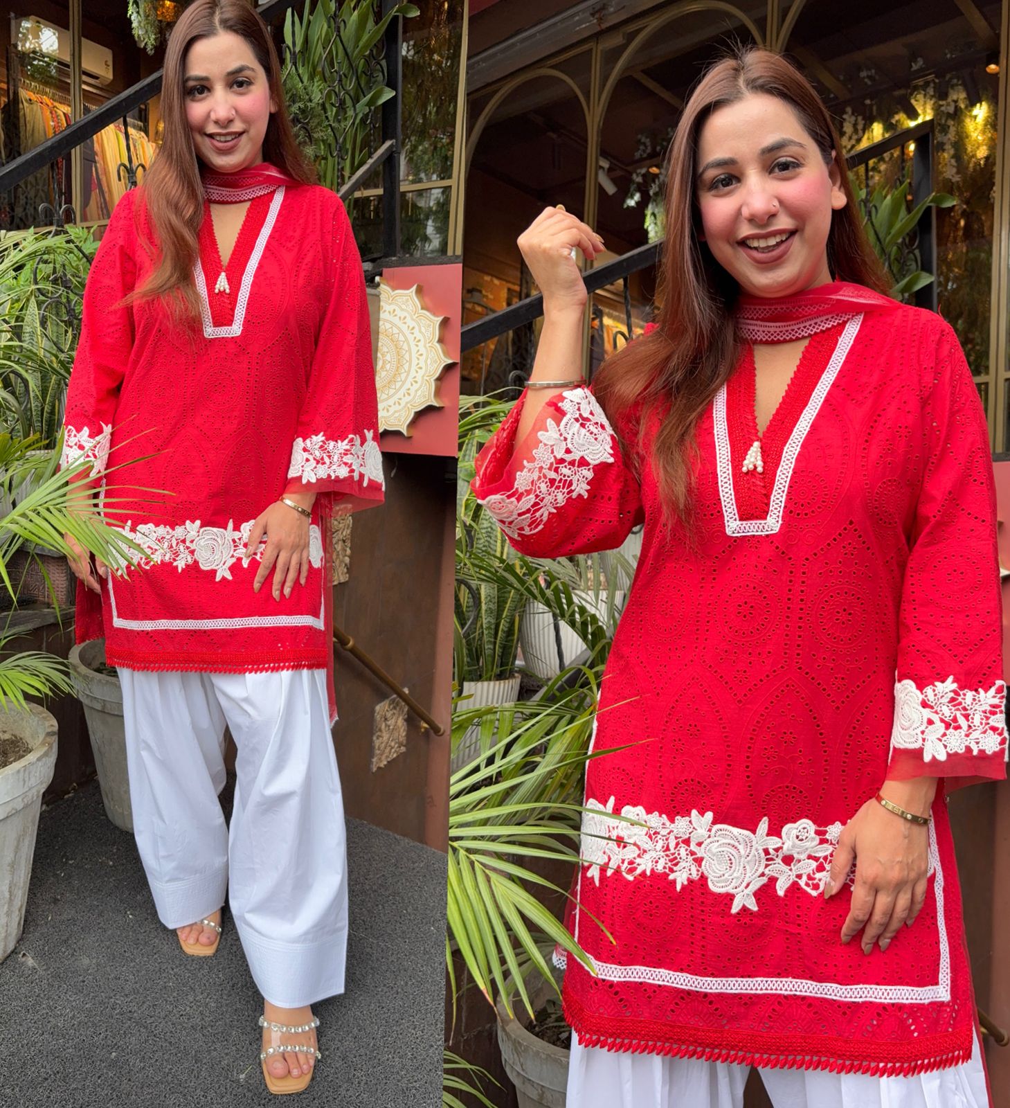 Beautiful Blood red Cotton chicken stitched Suit