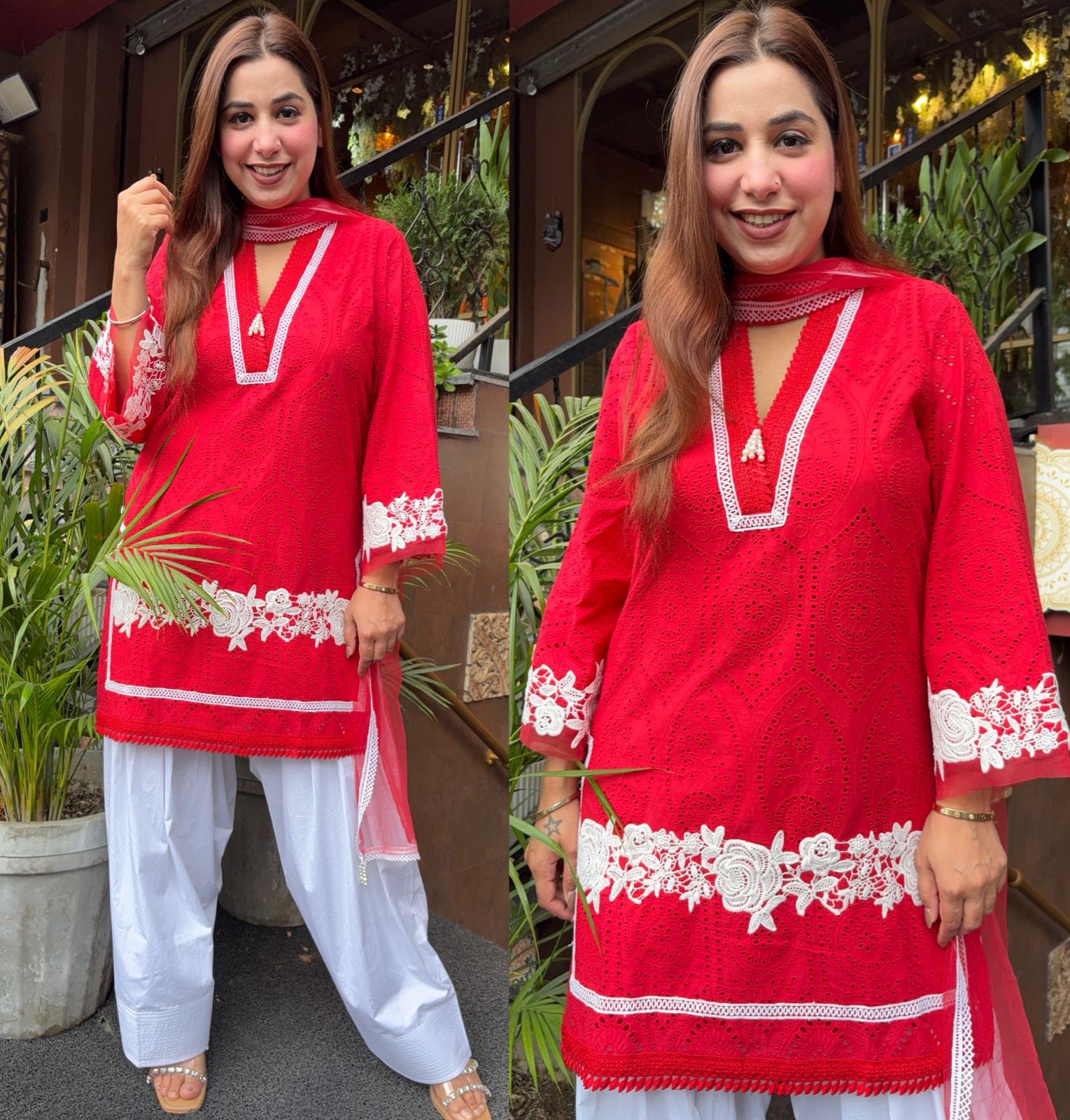 Beautiful Blood red Cotton chicken stitched Suit