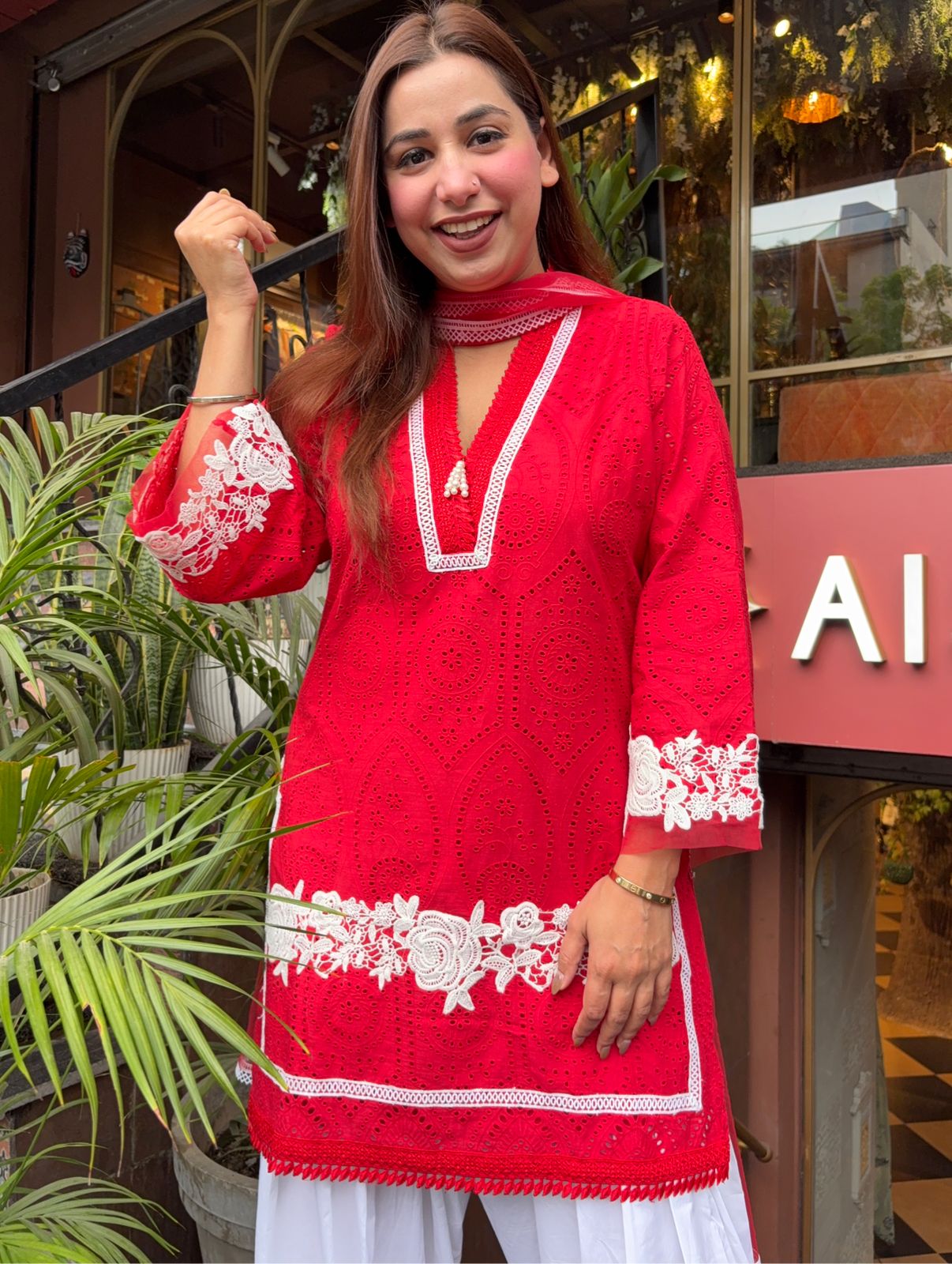 Beautiful Blood red Cotton chicken stitched Suit