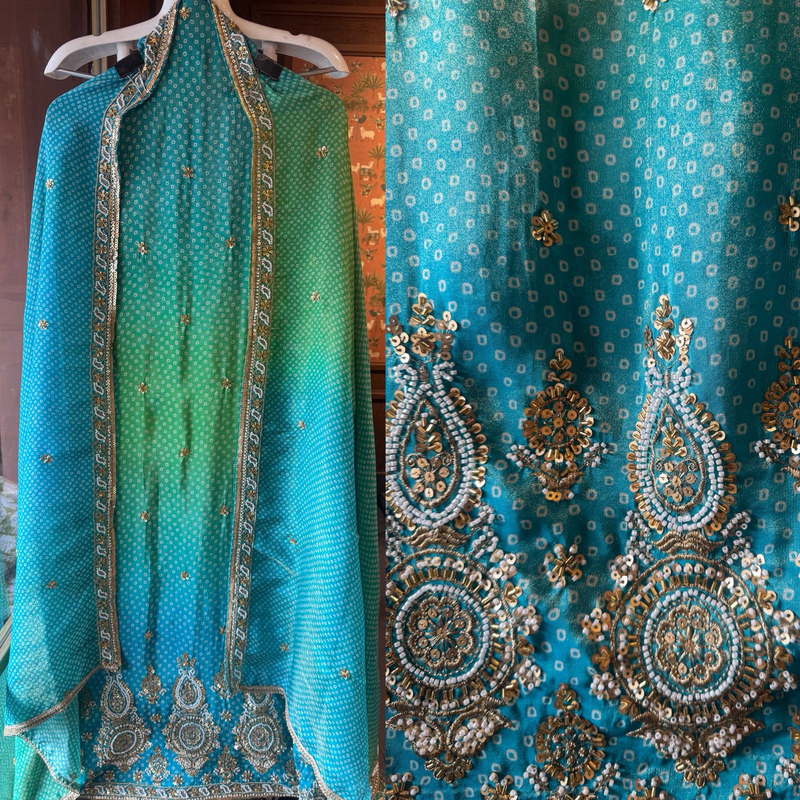 Shimmer soft tissue with lovely ombré effect with bandhani print