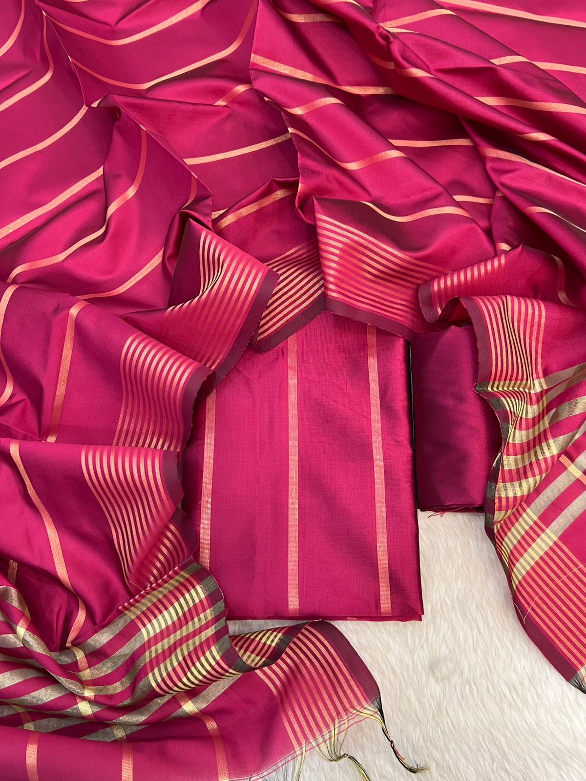 BANARASI SILK STRIPE ZARI SUITS COLLECTION