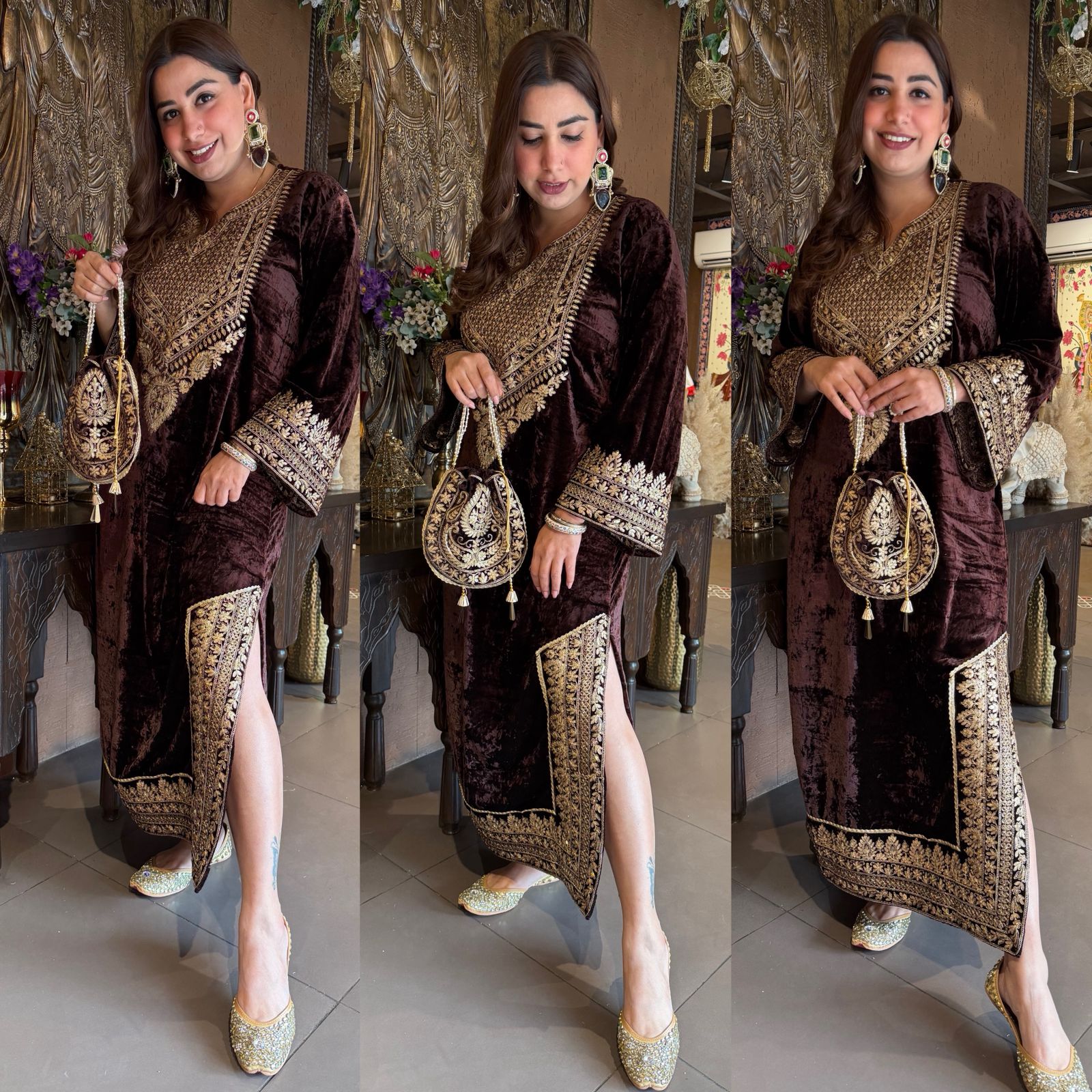 Heavy embroidered velvet kurta