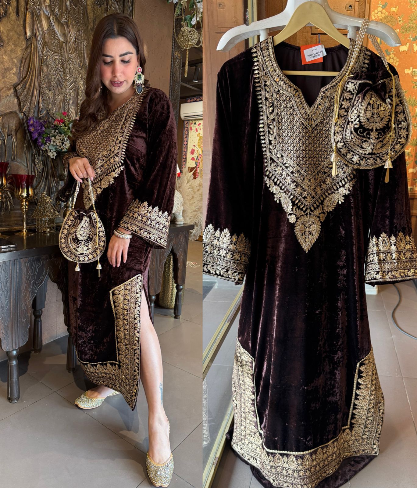 Heavy embroidered velvet kurta