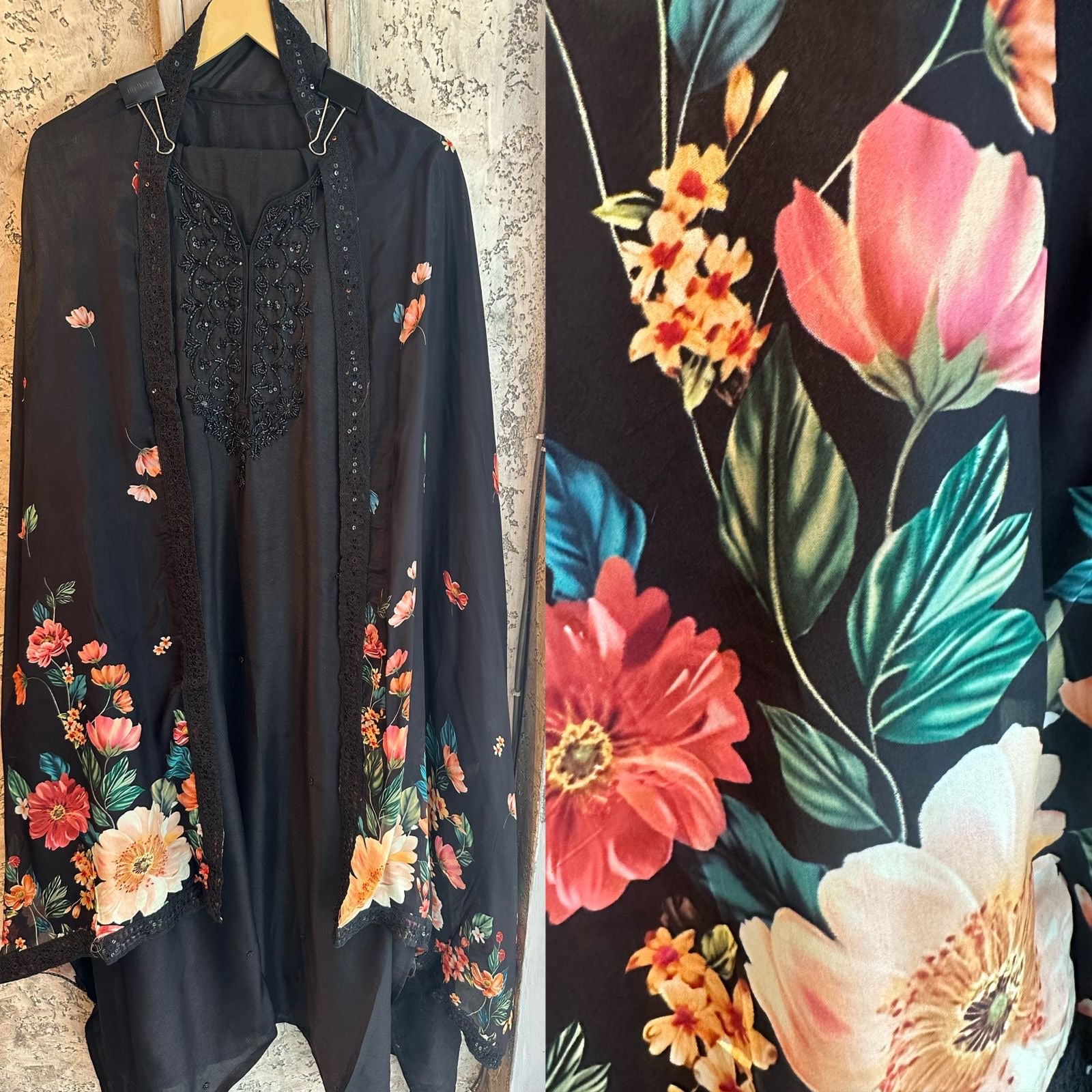 Pure silk shirt with very pretty Nalki handwork done (Neckline)