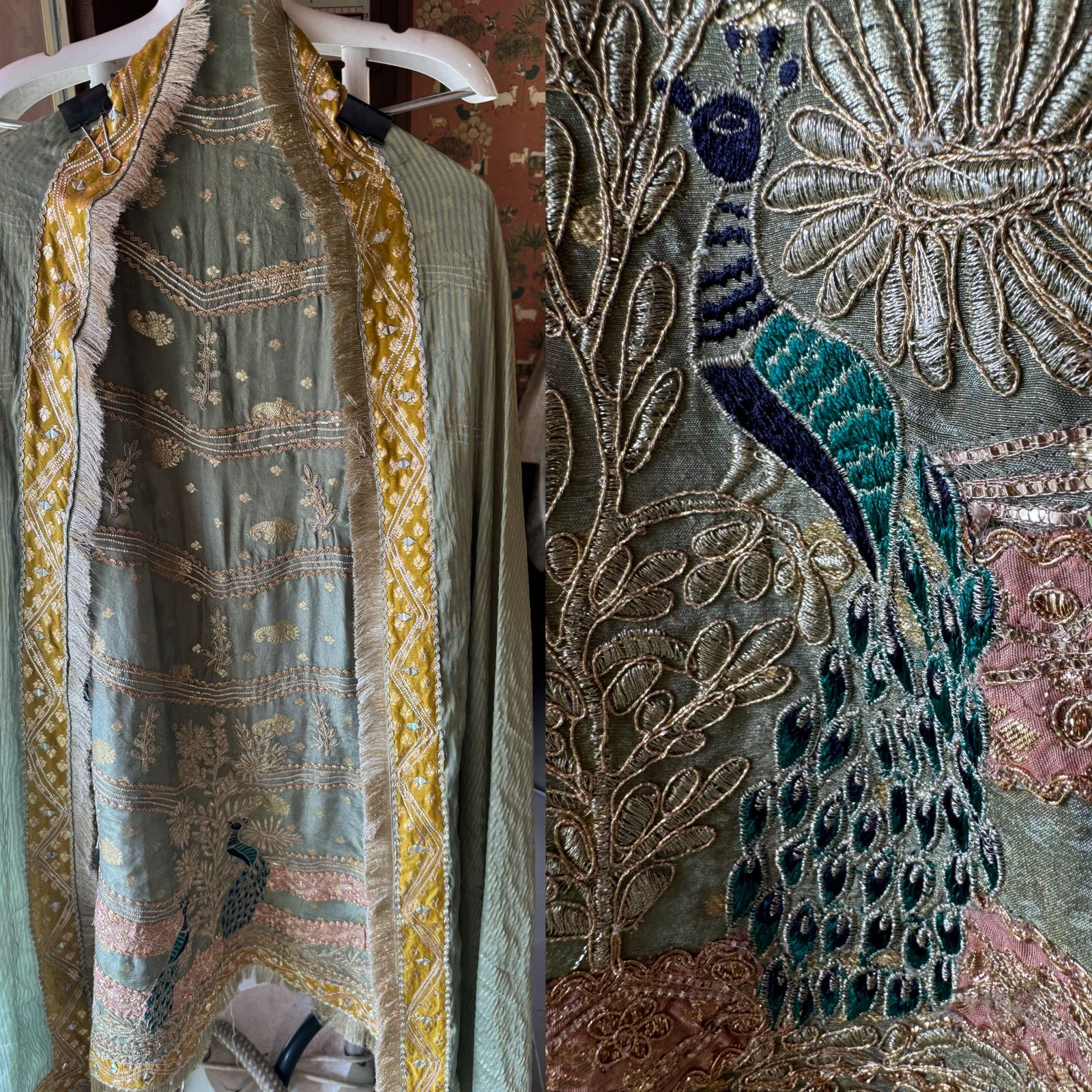 Pure shimmer tissue Shirt with complete zari work done with gotta Patti highlighting