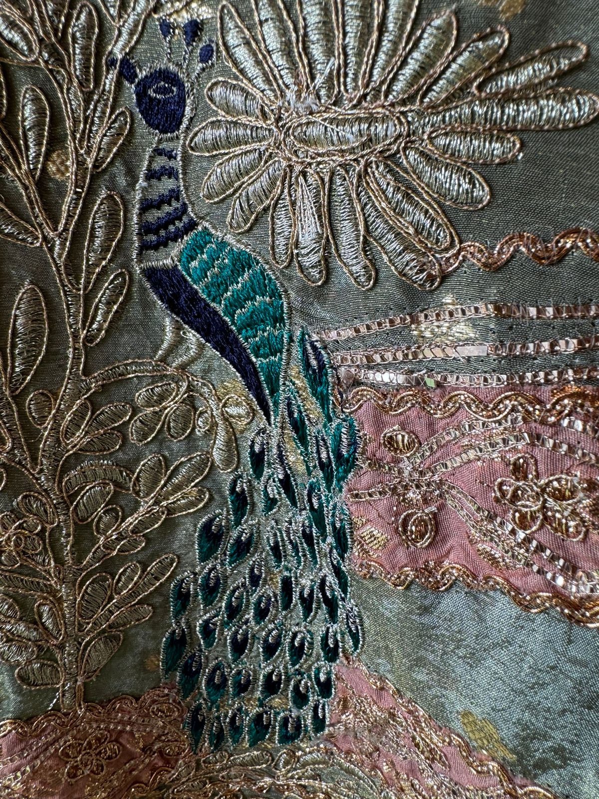 Pure shimmer tissue Shirt with complete zari work done with gotta Patti highlighting