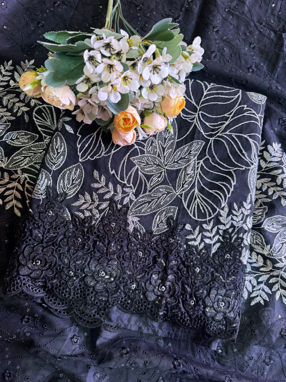 Beautiful pure cotton Suit with heavily thread embroidered jaal