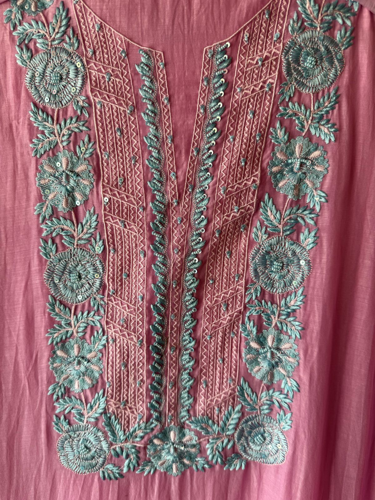 Mul cotton Unstitched Kurta with contrast embroidery